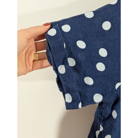 Maeve Navy Polka Dots Button Down 109% Linen Shirt Size Medium Beach Nautical - Picture 7 of 12